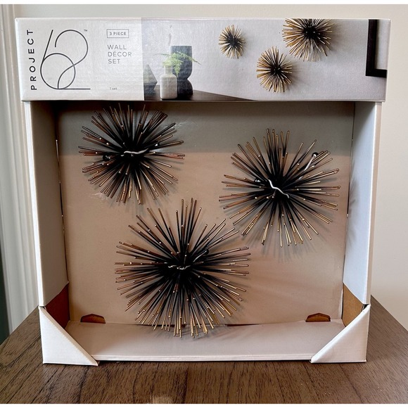 MCM Project 62 Bronze Starburst Wall Art Set 3pc Sea Urchin Modern Decor NEW - Picture 1 of 7